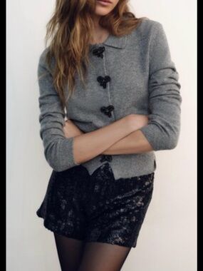Zara Grey Cardigan with Black Frog Closures